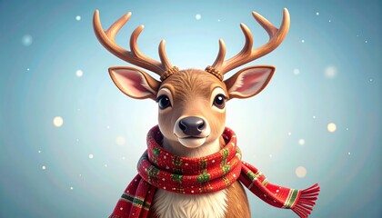 Naklejka premium A majestic deer in winter, portrait of woodland creature wearing cozy scarf