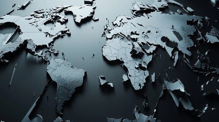 Sleek Metallic World Map, A Modern Depiction of Global Cartography