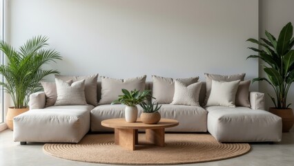 Modern green plant living room illustration