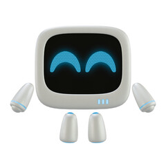 Cute robot 3D character with a smiling face gesture. 3D render.