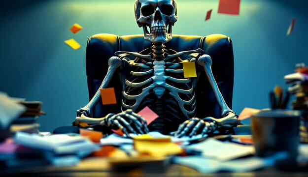The Overworked Skeleton A Digital Art Depiction of Workplace Exhaustion