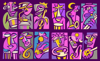 Obraz premium Colorful Abstract Characters in Musical Doodles and Illustrations