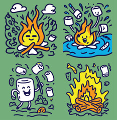 Fototapeta premium Playful Doodle Illustrations of Campfire Fun and Marshmallow Roasting
