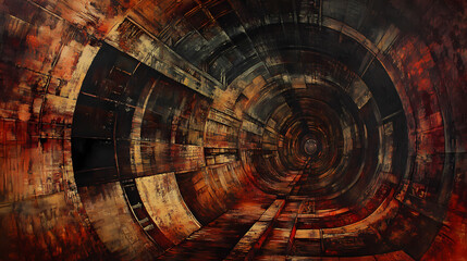 Dilapidated industrial interior with decaying metal, echoing a forgotten era. [Echoes of Industry] | Reverb Tunnel | metallic scream. Illustration