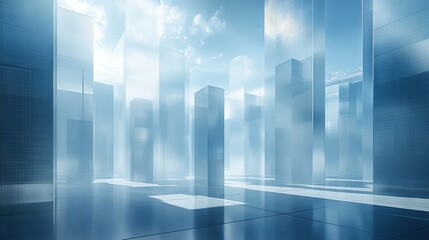 Abstract, futuristic cityscape interior scene.