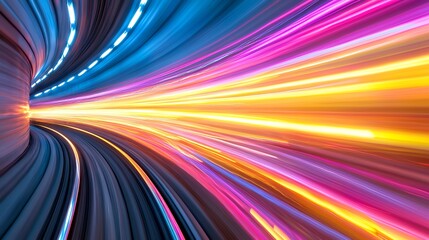 Vibrant abstract tunnel of light with streaks of color showcasing speed and motion in a digital artwork creating a sense of energy and futuristic technology