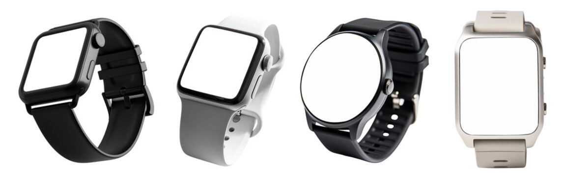 PNG Modern smartwatches with blank screens, element set on transparent background
