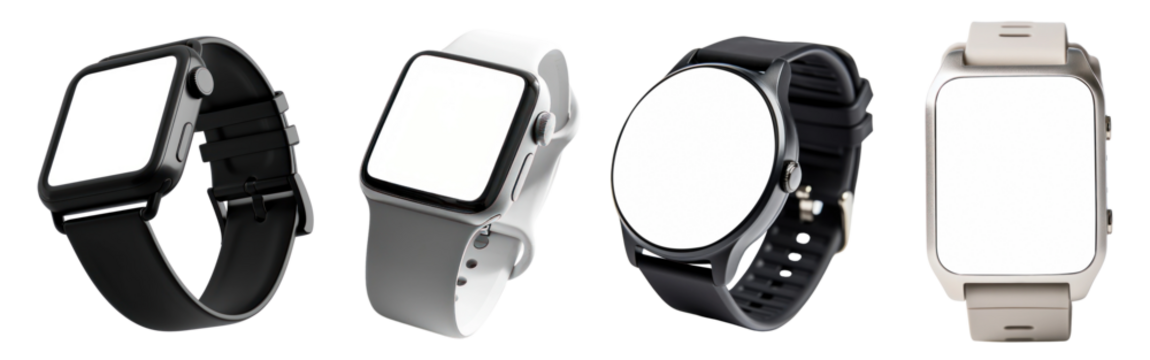 PNG Modern smartwatches with blank screens, element set on transparent background