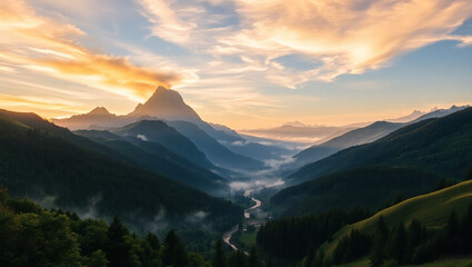 Beautiful summer landscape with a river and a tree in the foreground