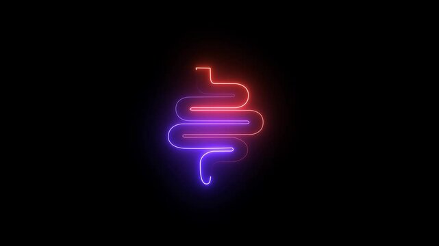 "Looping Neon Animation of the Human Digestive System on a Black Background"
