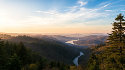 Beautiful summer landscape with a river and a tree in the foreground