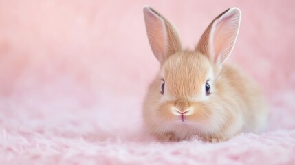 Obraz premium Adorable bunny with soft, delicate fur on a pastel pink background scene