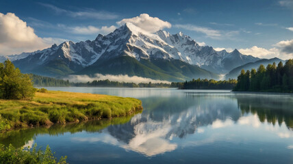 Beautiful summer landscape with a river and a tree in the foreground