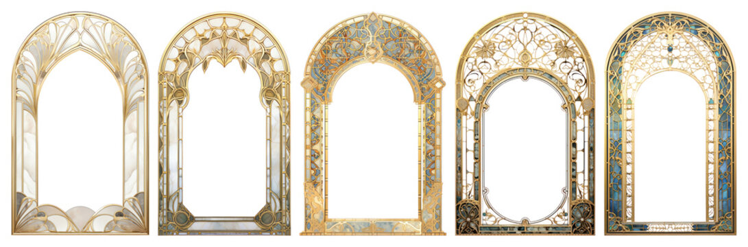 Naklejki PNG Minimal unicorn arch art nouveau architecture gold gate transparent background.
