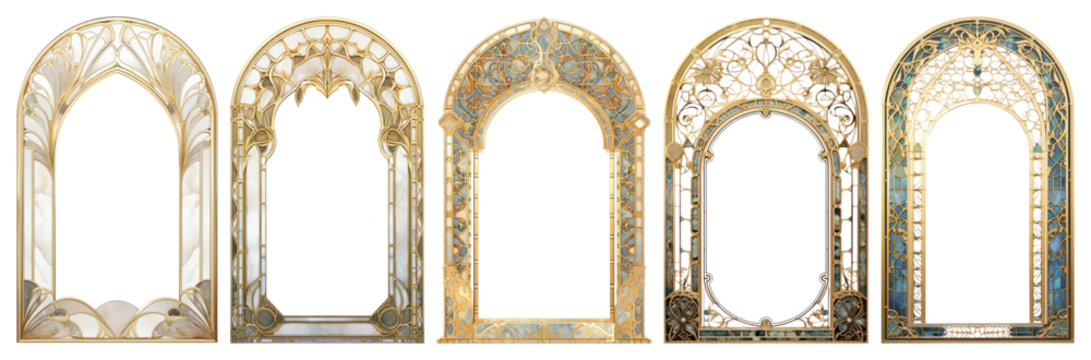 PNG Minimal unicorn arch art nouveau architecture gold gate transparent background.