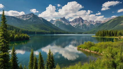 Beautiful summer landscape with a river and a tree in the foreground