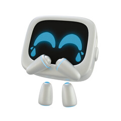 Cute robot 3D character with laughing gesture. 3D render.