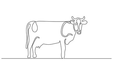 Continuous one line drawing of Cow. Single line drawing illustration of Milk calf animal. Livestock concept vector art. Doodle line illustration.