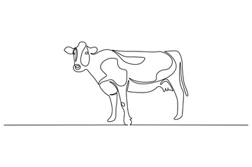 Continuous one line drawing of Cow. Single line drawing illustration of Milk calf animal. Livestock concept vector art. Doodle line illustration.