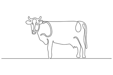 Continuous one line drawing of Cow. Single line drawing illustration of Milk calf animal. Livestock concept vector art. Doodle line illustration.