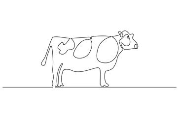 Continuous one line drawing of Cow. Single line drawing illustration of Milk calf animal. Livestock concept vector art. Doodle line illustration.