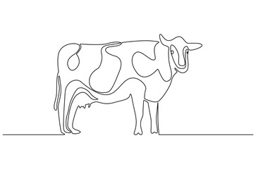 Continuous one line drawing of Cow. Single line drawing illustration of Milk calf animal. Livestock concept vector art. Doodle line illustration.