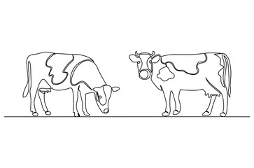 Continuous one line drawing of Cow. Single line drawing illustration of Milk calf animal. Livestock concept vector art. Doodle line illustration.