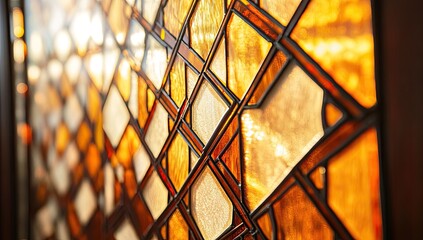 Stained glass panel with intricate geometric patterns