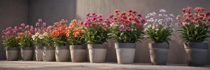Collection of flowering potted plants, bright blooms, bloom, vibrant