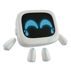 Cute robot 3D character with laughing out loud gesture. 3D render.