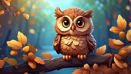 Generative AI Autumn Owl Illustration Isolated on White