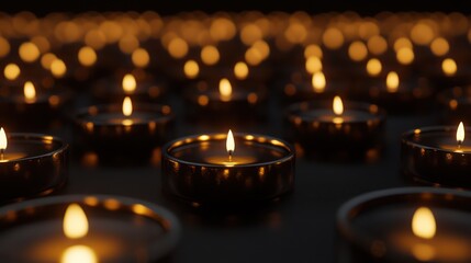 Many small candles burning, warm glow