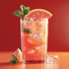 Refreshing citrus cocktail with ice and mint