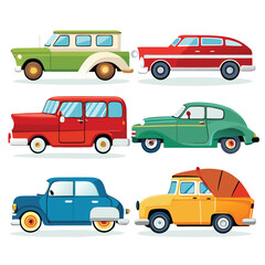Naklejka premium Six classic junk transport isolated on white background