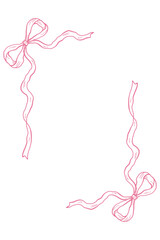 Pink vintage bows frame, Hand drawn ribbons border illustration.