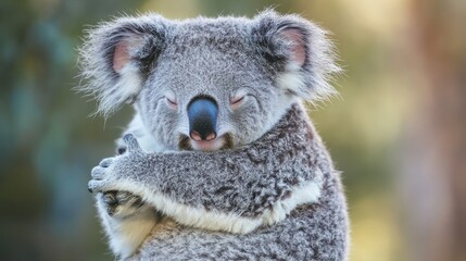 Fototapeta premium Serene koala in natural habitat, capturing quiet moment in soft lighting