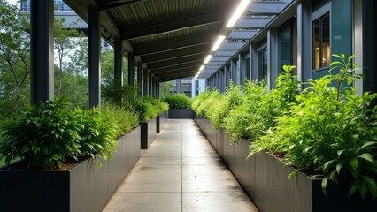 Illustration of Modern Green Plant Theme Corridor