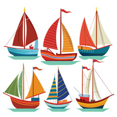 Six classic ketch transport isolated on white background