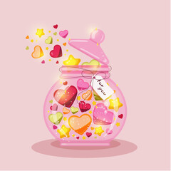 a jar with hearts and stars