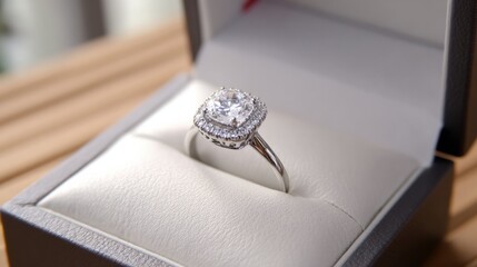 Gorgeous Anniversary Ring Displayed on Soft Cushion in Elegant Box With Bright Edge Under Natural Light in Cozy Setting