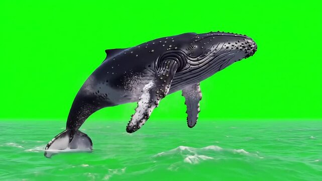whale in the ocean with green screen 