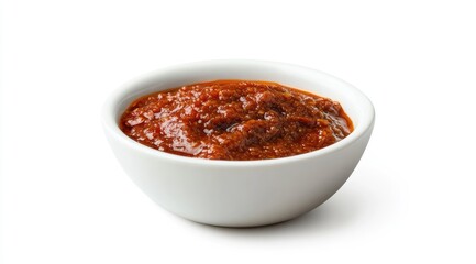 Spicy tomato sauce in small white bowl
