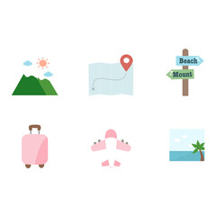 Pastel Pink Travel and Adventure Set Vector Icons 