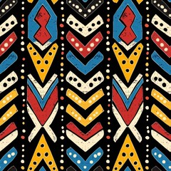 Obraz premium seamless abstract African tribal pattern of geometric lines, circles, waves, and bold shapes in ochre and terracotta