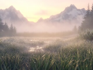Scenic mountain landscape with misty fog and serene waters