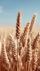 Wheat stalks in field under clear sky