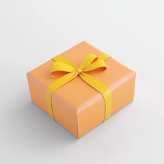 Orange gift box with yellow ribbon present for birthday christmas valentine's day celebration surprise