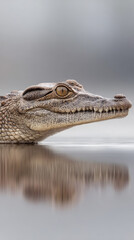 Fototapeta premium Crocodile head above water with calm reflection