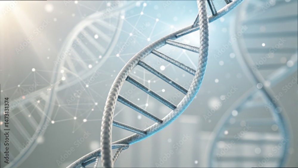 Poster Scientific Visual of DNA Strand Merging with Circuit Lines in Lab