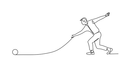 continuous line art of a man playing bowling. vectors illustration